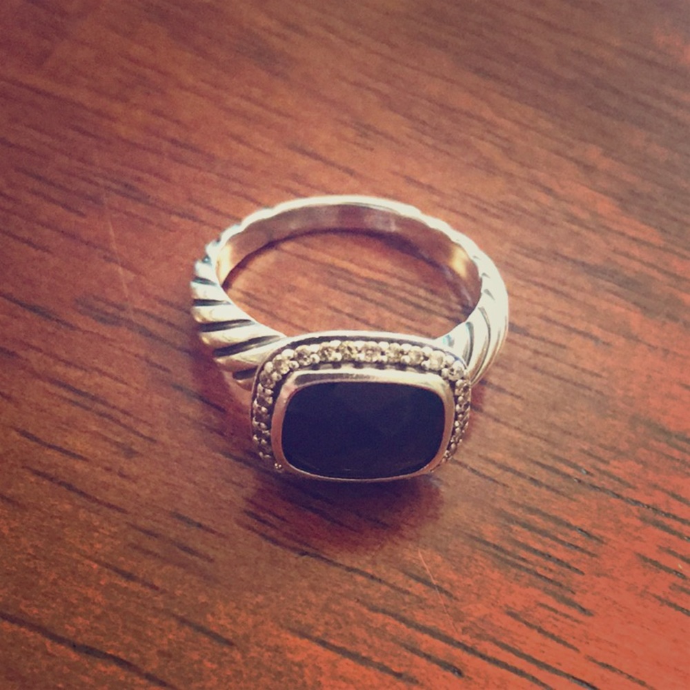David Yurman Black Onyx Ring with Small Diamonds